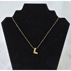 Baylay Bubble Letter L Necklace 18K Gold Plated 16" New